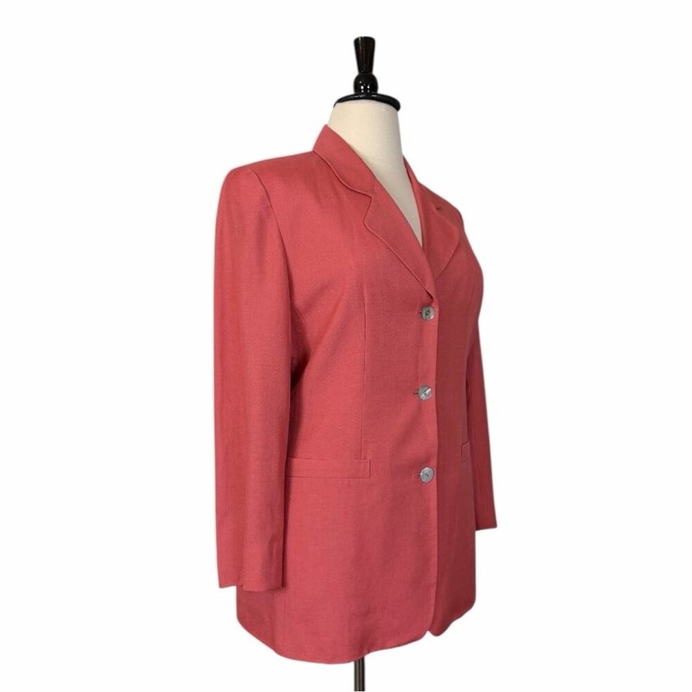 Talbots Vintage Linen Blend Three Button Long Blazer Coral Pink Women’s Size 14 - Picture 2 of 11